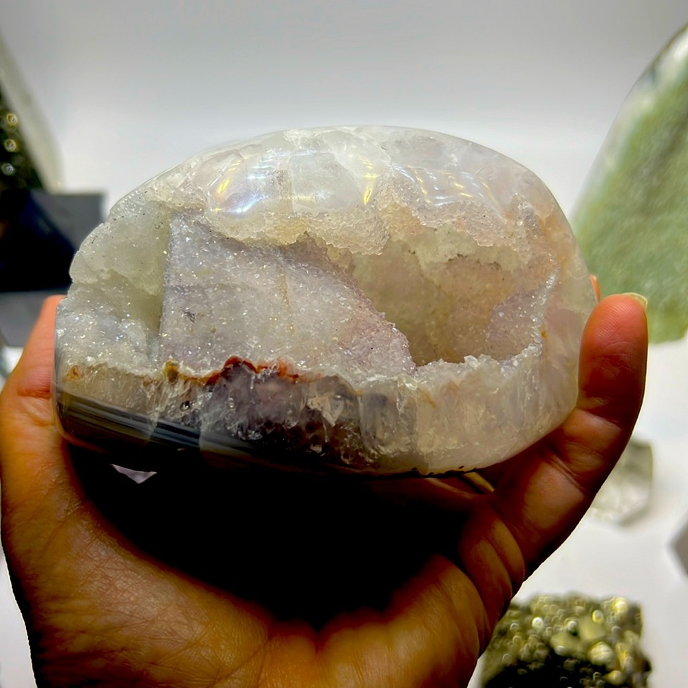 Beautiful Uruguayan amethyst Sugar Druzy Cave with Calcite tooth inclusion.
